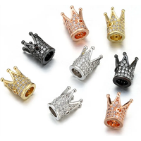 New 3pcs/lot CZ Crown Beads DIY Copper Metal Micro Pave Cubic Zirconia Crown Charms Spacer Beads for Beaded Men Bracelet Making