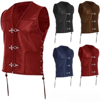 AliExpress NONE Men's Vintage Leather Vest single breasted sleeveless top punk Medieval Knight vest cycling vest hip hop vest