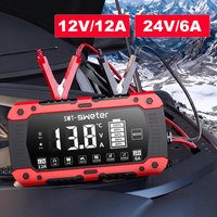 Chargeur de batterie de voiture 12V/24V 12A/6A entièrement automatique avec écran LCD, chargeur intelligent à impulsions pour la réparation des batteries de voitures, motos et camions