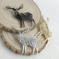 Charming punk style tree of life sika deer stainless steel gold-plated 18K brooch, black suit accessories, wedding matching set