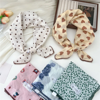 French Cotton Linen Square Hair Scarf Women Girls Spring Summer Korea Hair Band Sweet Scarf Kerchief Girl Headscarf Headdress