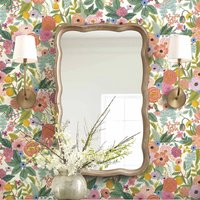 Watercolor Garden Party Wallpaper, Hand painting Peel and Stick wallpaper with variety of flowers and fruits