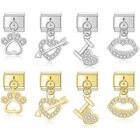Hapiship New Wholesale Heart lip Shiny CZ Italian Charm Fit 9mm Bracelet Stainless Steel Drop Shipping Women Jewelry DJ1383
