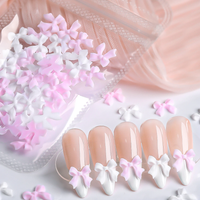 50pcs Pink White Ribbon Bows 3D Kawaii Nail Art Decoration Korean Style Parts Nail Charm Cute Accessories Manicure Design Supply