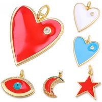 Juya 18K Gold Plated Decorations Moon Star Evil Eye Enamel Love Heart Charms For DIY Fashion Pendant Jewelry Making