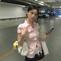Genayooa Japanese Y2k Shirt Women Short Sleeve Slim Casual Shirt Streetwear Fairycore Tee Tops E-girls Vintage Blouse Korean