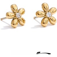 Yhpup 2025 Arrivals Stainless Steel Zirconia Flower Daily Stud Earrings for Women Versatile Popular Charm Jewelry Gift