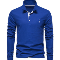 AIOPESON Deer Embroidery Men's Polo Shirts Solid Color Long Sleeve Polo Shirts for Men New Spring Social Business Polos Male