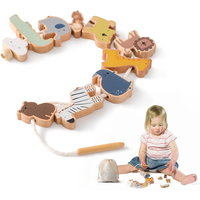 Wooden Baby Animal Threading Toys Blocks Board Games Stacking Toys Montessori Hands-on Ability Educational Children Blocks Gifts