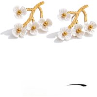 Yhpup Sweet Plastic Flower Korean Stud Earrings 18K Gold Color PVD Plated Stainless Steel Trending Fairy Jewelry 2025 Gift