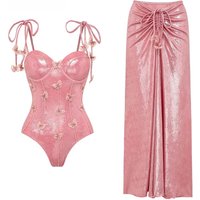2024 Pink Shiny Embroidered Butterfly One-piece Swimsuit with Skirt Push Up Women Swimwear Monokini Bodysuit Luxury Bathing Suit