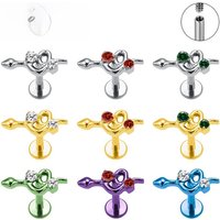 ASTM F136 TItanium Anodizing Snake Lab Piercing Labret with Cubic Zirconia Ear Helix Flat Tragus Earring Nose Ring Lip Piercing