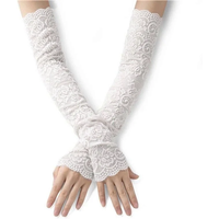 AliExpress NONE Summer Sunscreen Fingerless Gloves Women Ice Lace Arm Sleeves Driving Blocking Long Mesh Cycling Golf Floral Cuff Fake Sleeves