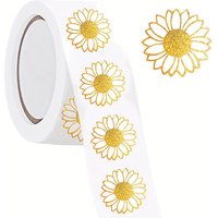 500 Pcs Foil Golden Sunflower Stickers Roll - Floral Round Labels for Scrapbooking Journals Planners Gift Wrapping Packaging