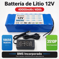 12V 40Ah 40000mAh 18650 3S10P Lithium-Batterie mit integriertem BMS, wiederaufladbar, mit Ladegerät für elektronische Geräte mit geringem Stromverbrauch