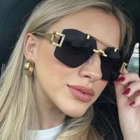 Square Rimless Punk Sunglasses Women Men Big 2025 Luxury Vintage Metal Frame Sunglass Double Beam Shades Outdoor UV400 Eyewear