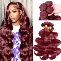 30 32 Inch #99j Burgundy Human Hair Bundles Red Color Body Wave Bundle Remy Hair Weaving Unprocessed Bundle Deals For Extensions