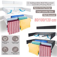 Wall Mounted Laundry Drying Rack White/Black Metal Clothes Drying Rack 5 Rods Space Saving Laundry Racks for Drying Towel Shoes
