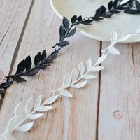 Leaf Embroidery Lace Trim Fabric for Wedding Dress Decoration, DIY Sewing Accessories, White and Black, 2.5cm Wide, 3 Yards