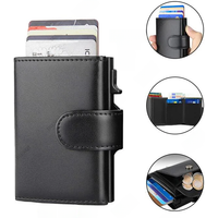 Rfid Credit Card Holder Wallets Men Carbon Fiber Leather Aluminum Business Bank Cardholder Male Case Minimalist Wallet Money Bag