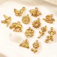 3Pcs Flower&Insect Charms Stainless Steel Exquisite Butterfly/Bee/Rose/Scarab Pendant Necklace Earring Dangle DIY Jewelry Making