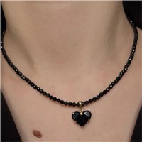 Fashionable Black Crystal Bead Necklace Crystal Zircon Heart-Shaped Pendant New 2025