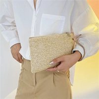 Big Wallet Wheatgrass Braided Woven Bag New Women's Clip Bag Hand Woven Bag Mobile Phone Change Bag Handheld Bag 2024 Hot