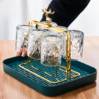 Glass Cup Set Cups Shelf For Drying Cups Transparency Glacier Water Wine Tumbler Cups Holder Decorated With Christmas Reindeer