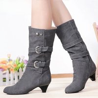 2025 New Fashion Women Boots Chunky Heeled Casual Round Toe Woman Shoes Autumn Winter Mid-Calf Boots Women with Buckle WSH3476