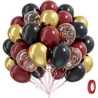 60 pcs12inch Black Burgundy and Gold with Confetti Balloons for Maroon Themed Birthday Baby Shower Graduation Party Decorations