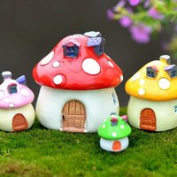 3 Sizes Mushroom house Resin Fairy Garden Craft Decoration Miniature Micro Gnome Terrarium Mediterranean house Castle Gift