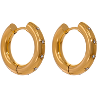 Yhpup Stainless Steel Round Star CZ Hoop Earrings High Quality Cubic Zirconia Golden Huggie Texture Waterproof Jewelry Gift New