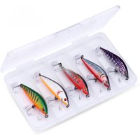 Agoie 5pcs 7cm 10g Sinking Minnow Lures with Tackle Box Bass Trout Pike Fishing Kit Various Colors Crankbait Wobblers Hard Baits