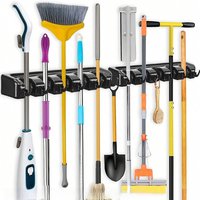 Multifunctional Storage Hook,Plastic Broom & Mop Holder, Wall Mounted Magic Broom Holder - 5 Clamps And 6 Hooks For Garage