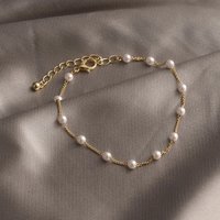 Fashion Style Pearl Heart Pendant Bracelet Woman Simple Vintage Stainless Steel Chain Bracelet Jewelry Accessories