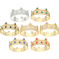 Round Wedding King Tiara Headpiece For Men Rhinestone Royal Crown Hair Ornaments Important Occasion Head Jewelry Accessories