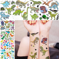Realistic Roaring Dino Temporary Tattoos Sticker For Boys Girls Flash Jurassic Tattoo Cute Fake Cartoon Body Art Tatoos For Kids