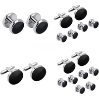 Cufflinks and Studs Set Formal Solid Customed Match Unique Black Cuff Links Kit for Wedding Tuxedo Puit Shirts Men Daddy