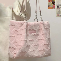 Sweet Love Heart Purse Women's Furry Tote Bags Winter Fashion Ladies Faux Fur Handbags Elegant Female Soft Plush Shoulder Bag