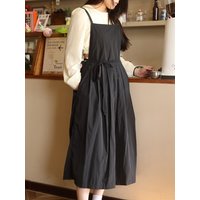 Lightweight Women's Kitchen Waterproof Apron with Pockets Pleated H-shaped Work Apron for Salon Nail Cafe Long Dress Pinafore