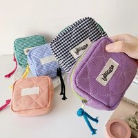 Mini Plaid Makeup Bags Headphone Key Lipstick Storage Bag Minimalist Checkered Cosmetic Bag Makeup Pouch Small Zipper Coin Purse