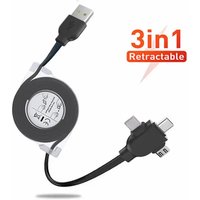 Retractable Multi Fast Charging Cord 3 in1 USB Cable with 8pin/Micro USB/Type C Data Sync Charger for iPhone,iPad,Samsung & More