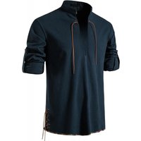 Men's Pure Cotton Retro Lace Up Shirts, Renaissance Pirate Viking Medieval Style, T-shirt for daily leisure and Halloween stage