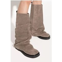 Women's New Autumn and Winter Calf Boots with Pleated Thick High Heels and Fashionable Oversized Street Leather Mid Leg Boots