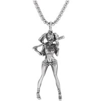Silver-Plated Sexy Girl Baseball Player Statue Pendant Necklace for Men and Women Fashion Sweater Chain Jewelry Couple Gift