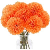 Yannew 15pcs Artificial Chrysanthemums Flowers Orange Silk Mums Ball Flowers for Bridal Wedding Bouquets Home Indoor Decoration