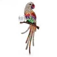 Wuli&baby Pearl Bird Women Brooch Pin Rhinestone Parrot On Branch 2025 Fashion Jewelry Accessory For Suit And Dress