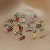 1Pc Trendy Multicolor Cz Fruit Cartilage Stud Earrings For Women Girls 925 Silver Needles Korean Crystal Fashion Jewelry