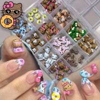 12 Grids Hawaii Black Skin Hello Kitty Nail Charms Summer Vibe Coconut Dolphin Acrylic Nail Art Decoration Manicure Accessories