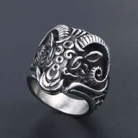 Vintage Gothic Sheep Goat Head Ring for Men Cool Heavy Metal Animal Stainless Steel Ring Fashion Male Punk Biker Rings Jewelry